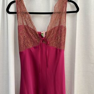 Elegant Lace Trim Pink Dresd